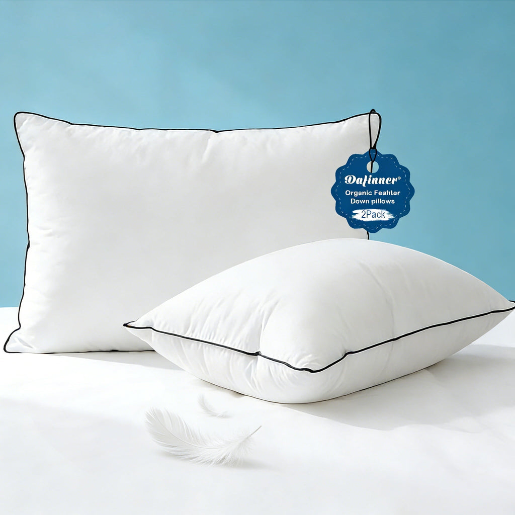 Hotel Collection Hypoallergenic 3‑Chamber Goose Feather Down Core Bed Pillows, Standard Size Set of 2, With Microfiber Surround, Soft-... - Orthopedic Shredded Foam Bed Pillow Set - Default Title