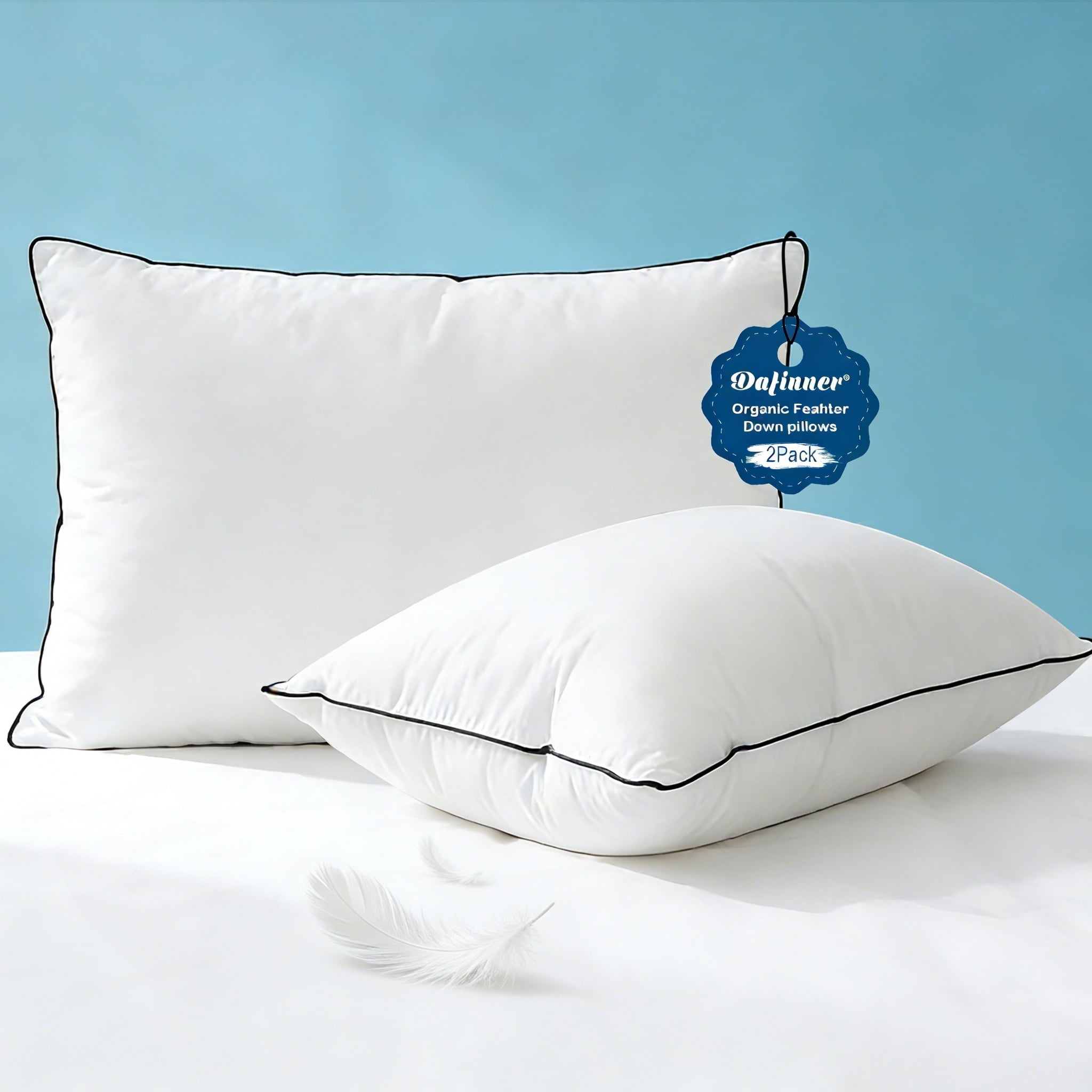 Hotel Collection Hypoallergenic 3‑Chamber Goose Feather Down Core Bed Pillows, Standard Size Set of 2, With Microfiber Surround, Soft-... - Orthopedic Shredded Foam Bed Pillow Set - Default Title