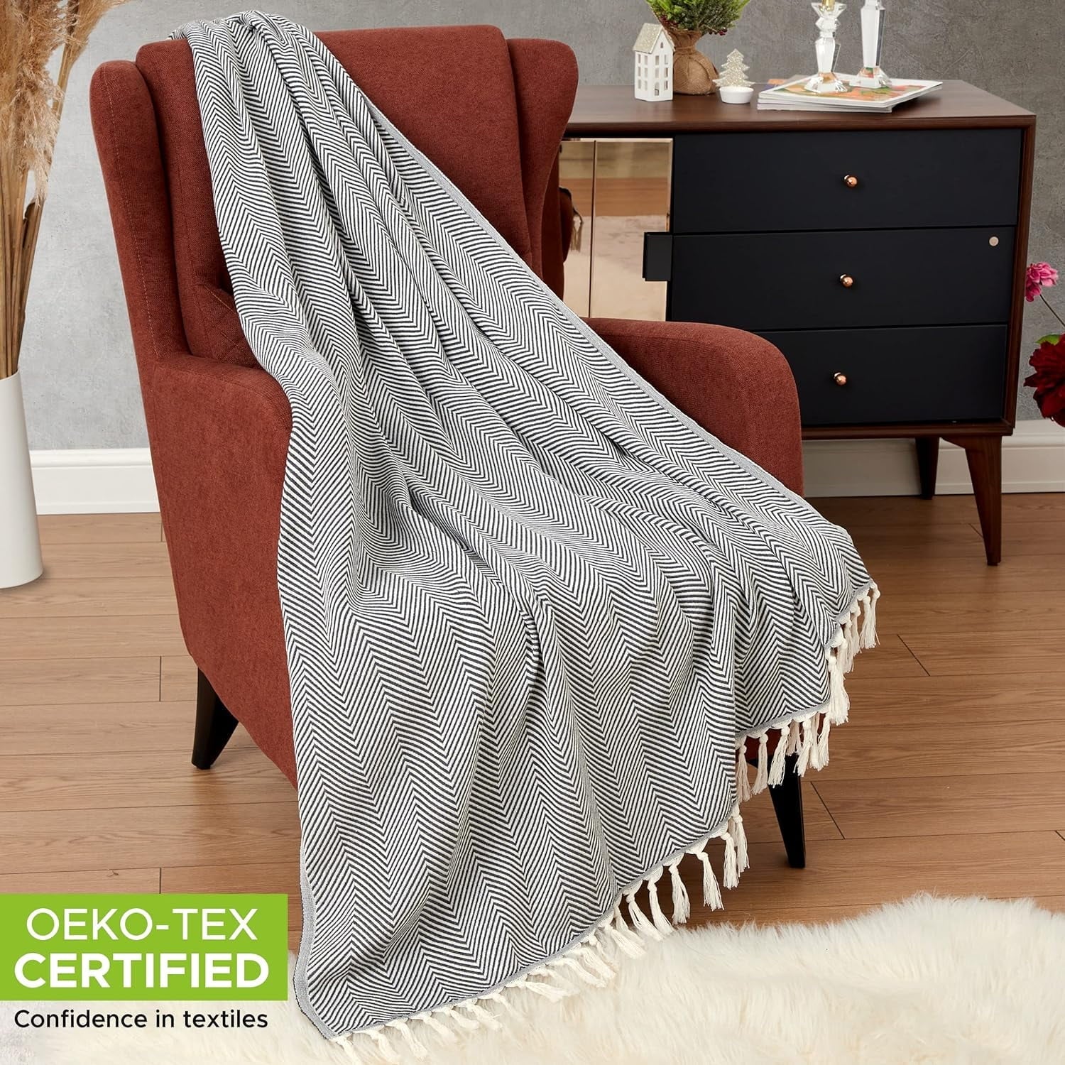 Lightweight Warm Turkish Cotton Throw Blanket & Beach Towel, 60"x70" Boho Decorative Blanket for Couch, Bed, Sofa & Outdoor, Lightweig... - Luxury Knitted Decorative Throw Blanket with Fringes - Default Title