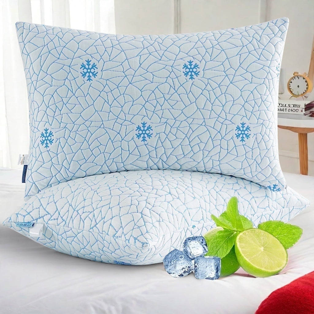 Decorative Plump Cooling Memory Foam Queen Pillows Set of 2,Adjustable Support & Heat Dissipation Tech for Side,Back,Stomach & Hot Sle... - Hotel Quality Plush Sleeping Pillows - Default Title