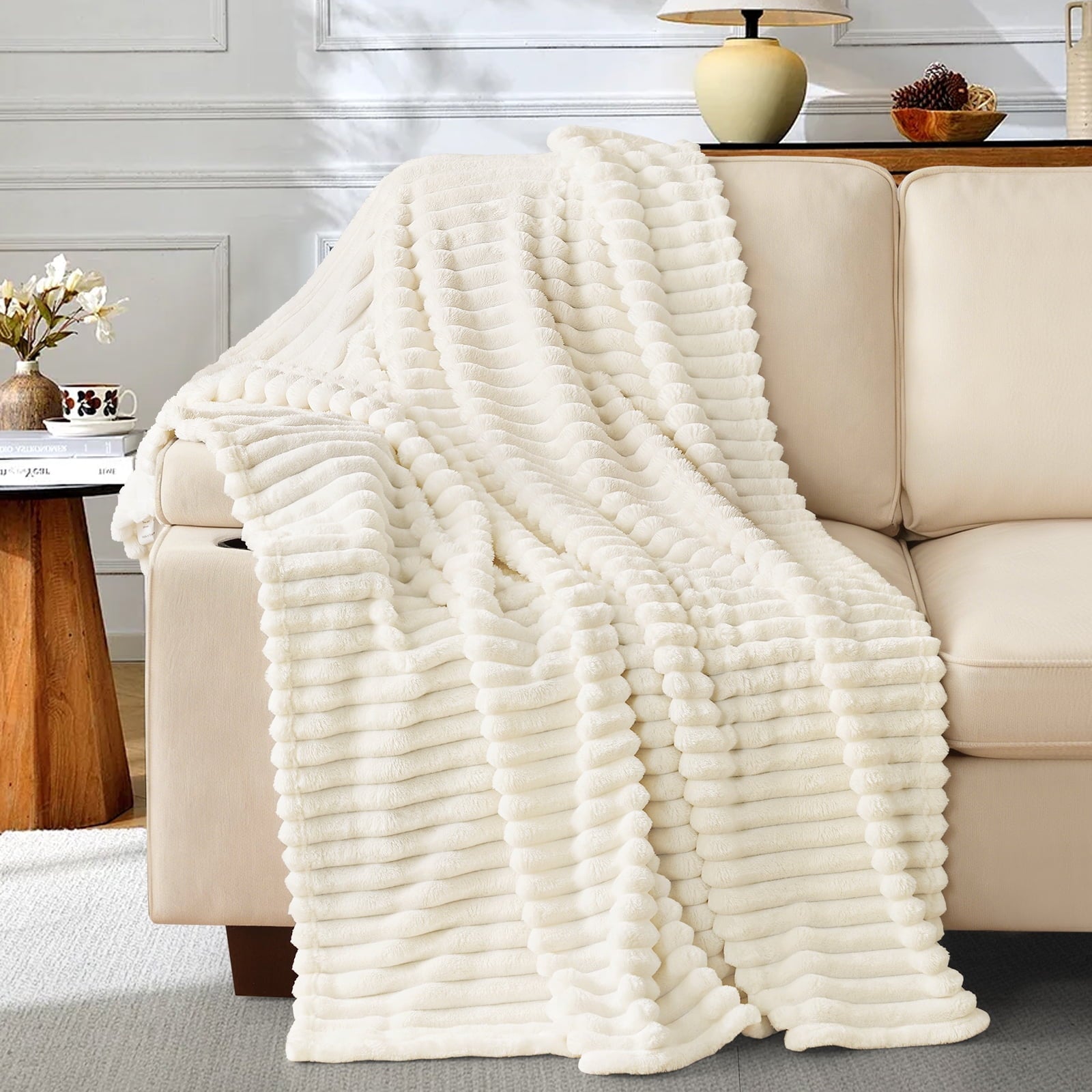 Super Soft Flannel White Fleece Throw Blanket for Couch, Super Soft Cozy Blankets and Throws, Decorative Fleece Blankets for Women Men G... - Cozy Fleece Throw Blanket for Couch & Bed - Default Title