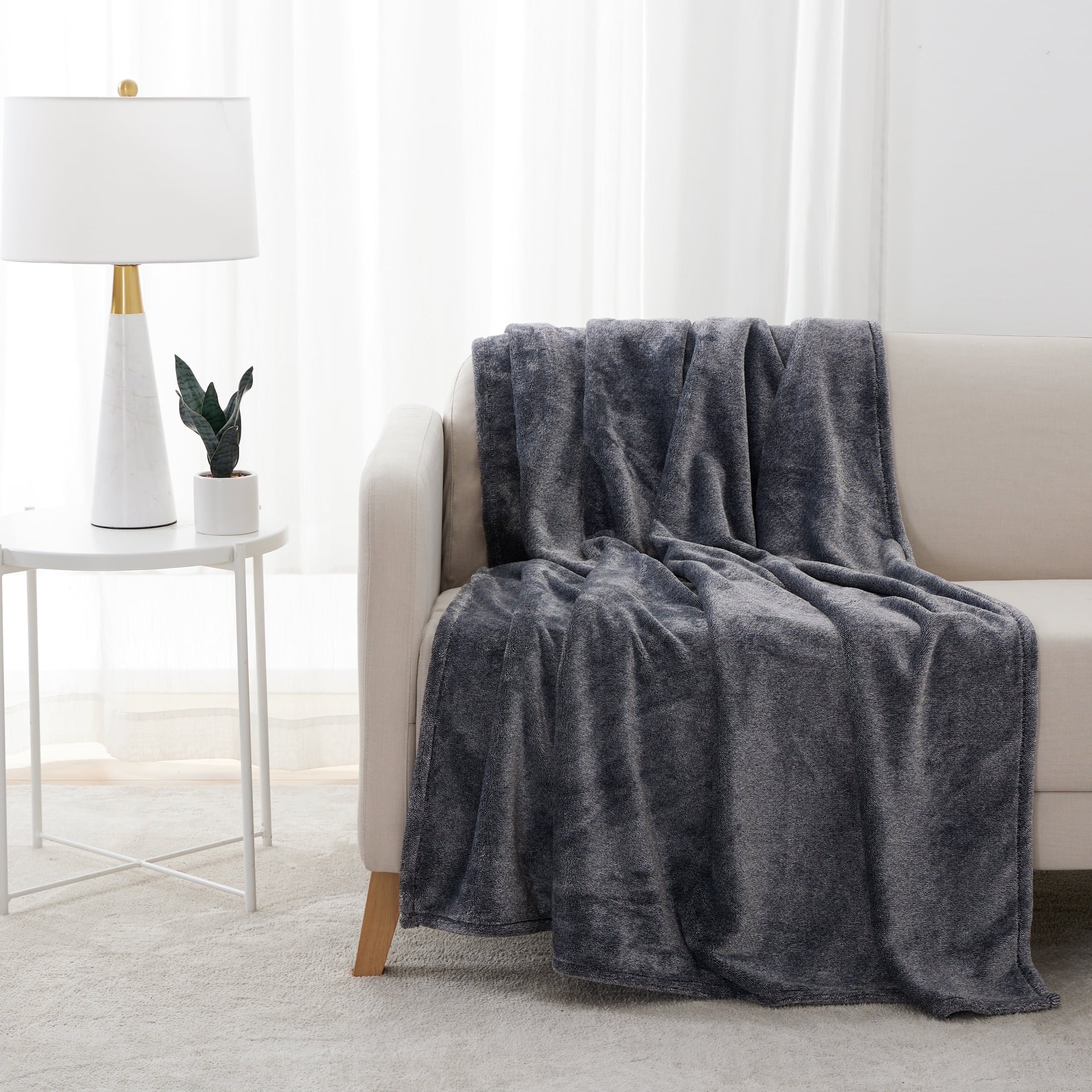Lightweight Warm Plush Heathered Soft Oversized Throw Blanket, Gray - Cozy Fleece Throw Blanket for Couch & Bed - Default Title