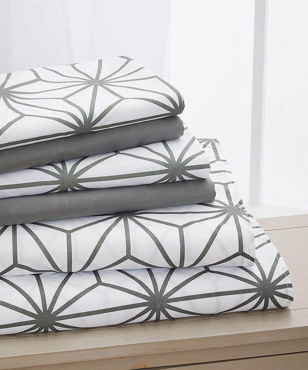 Cooling Sateen Bed Sheets Full Gray Texture/Embroidery 1500 Thread Count Microfiber - Luxury Bed Sheet Set with Deep Pockets - Default Title