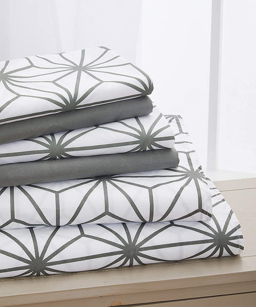 Cooling Sateen Bed Sheets Full Gray Texture/Embroidery 1500 Thread Count Microfiber - Luxury Bed Sheet Set with Deep Pockets - Default Title