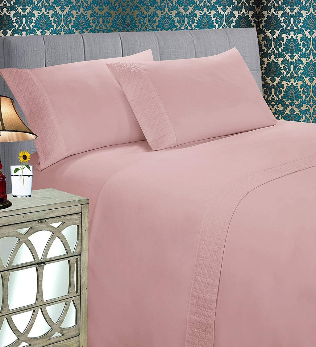 Wrinkle-Resistant 4 Pieces Bed Sheet Set With Flat Fitted and 2 Pillowcases King-Dusty Rose - Cooling Hotel Quality Bedding Sheets and Pillowcases - Default Title