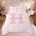All-Season Kawaii Bowknot Bedding Sets Full with Comforter, Initial H Duvet Insert, Romantic Initial A-Z Decor, Reversible - All-Season Down Alternative Comforter Insert - Default Title