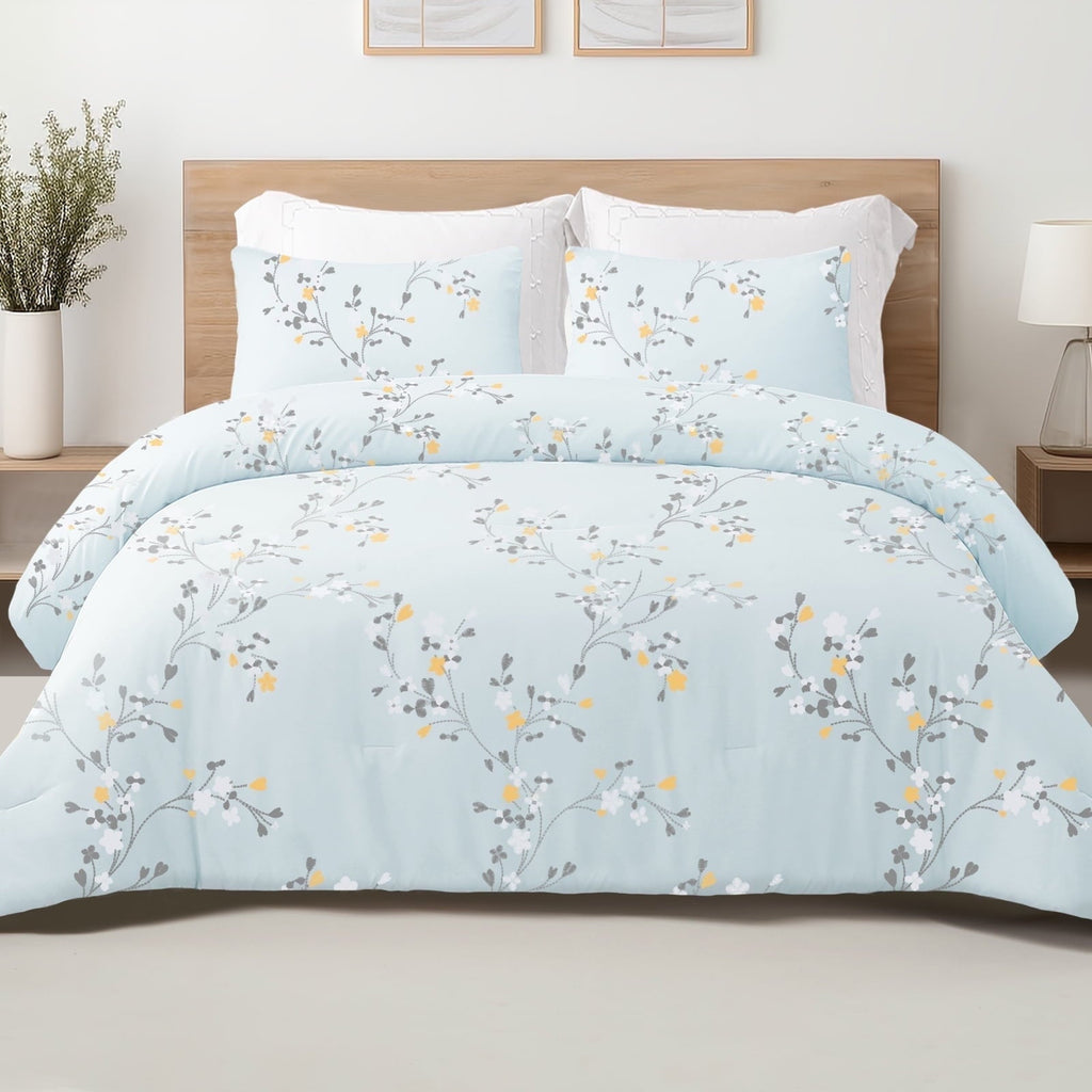 Luxurious Quilted 3-Piece Floral King Size Comforter Set, Microfiber Bedding Down Alternative Comforter for All Seasons with 2 Pillow S... - Luxurious Quilted Duvet Cover Set - Default Title
