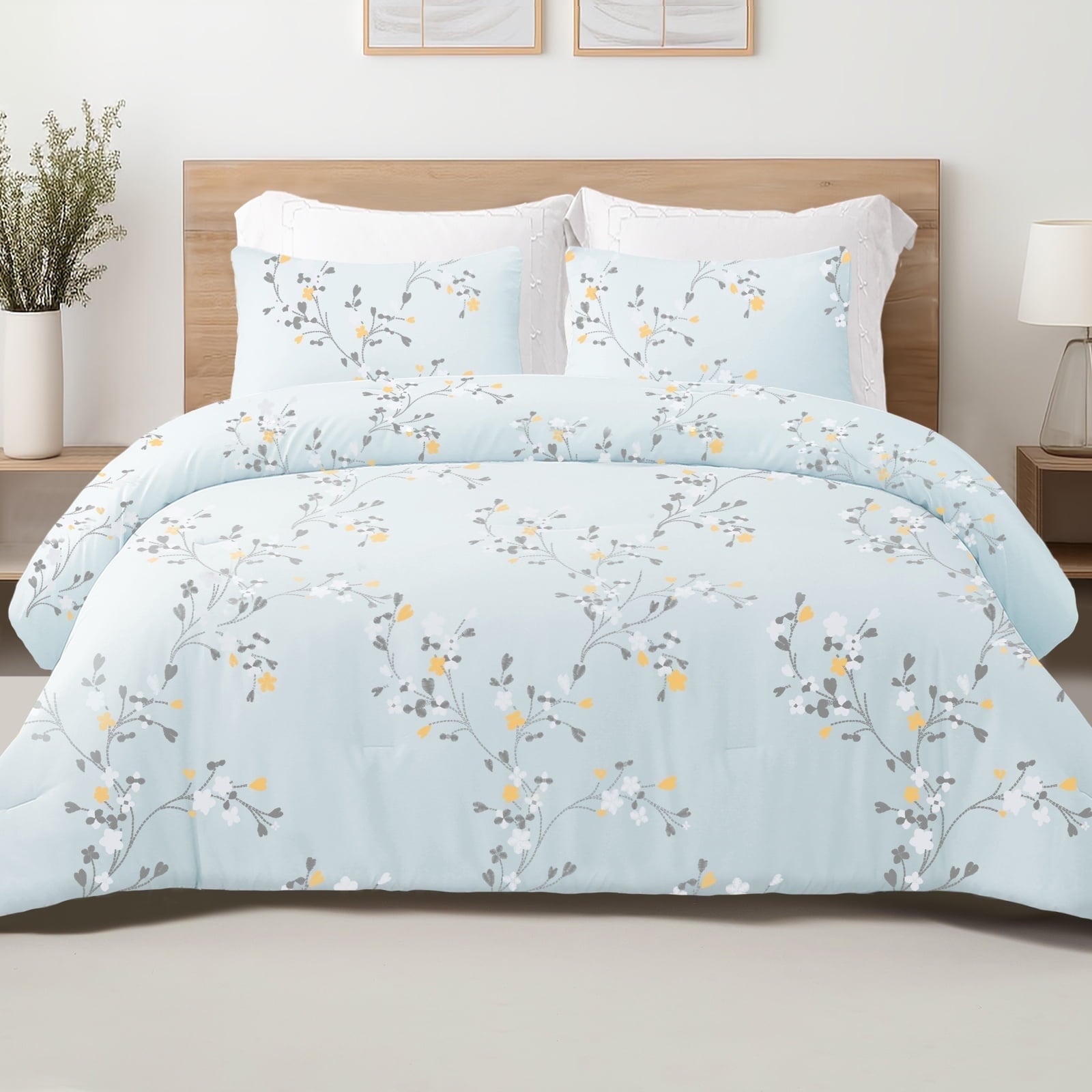 Luxurious Quilted 3-Piece Floral King Size Comforter Set, Microfiber Bedding Down Alternative Comforter for All Seasons with 2 Pillow S... - Luxurious Quilted Duvet Cover Set - Default Title