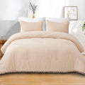 Fluffy Down Alternative Boho Pom Pom Ball Fringe King Size Comforter Set, 3 Pieces Beige Lightweight Down Alternative Bedding Comforter Sets ... - All-Season Down Alternative Comforter Insert - Default Title