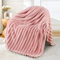 Super Soft Flannel Fleece Throw Blanket for Couch, Super Soft 3D Striped Jacquard Blanket, Lightweight Fuzzy Cozy Blankets, Pink, 50"x60" - Cozy Fleece Throw Blanket for Couch & Bed - Default Title