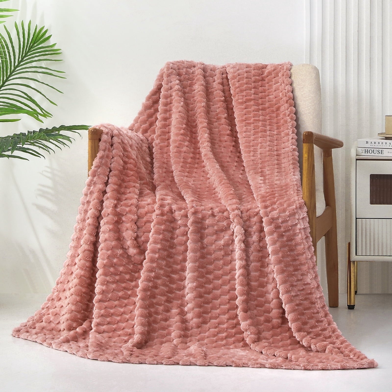 Reversible Sherpa Large Soft Fleece Throw Blanket, 50"x70" Stylish Jacquard Throw Blanket for Couch, Cozy, Warm, Lightweight Dusty Pink... - Lightweight Plush Warm Blanket for All Seasons - Default Title