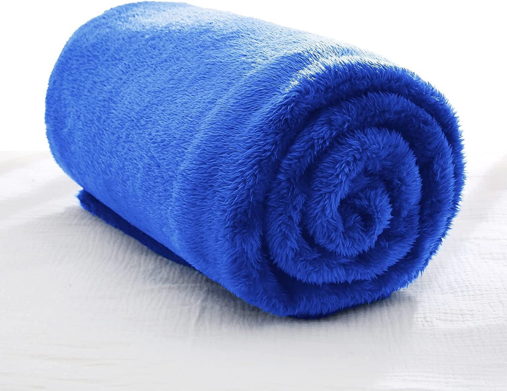 Lightweight Warm Plush Fuzzy Fleece Throw Blanket (40" x 50", Cobalt Blue)- Soft, Warm and Lightweight - Luxury Knitted Decorative Throw Blanket with Fringes - Default Title