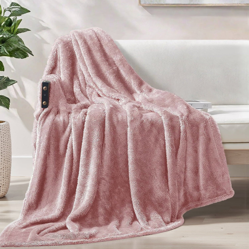 Reversible Sherpa Plush Fuzzy Large Fleece Throw Blanket (50" x 70", Dusty Pink)- Soft, Warm and Lightweight - Lightweight Plush Warm Blanket for All Seasons - Default Title