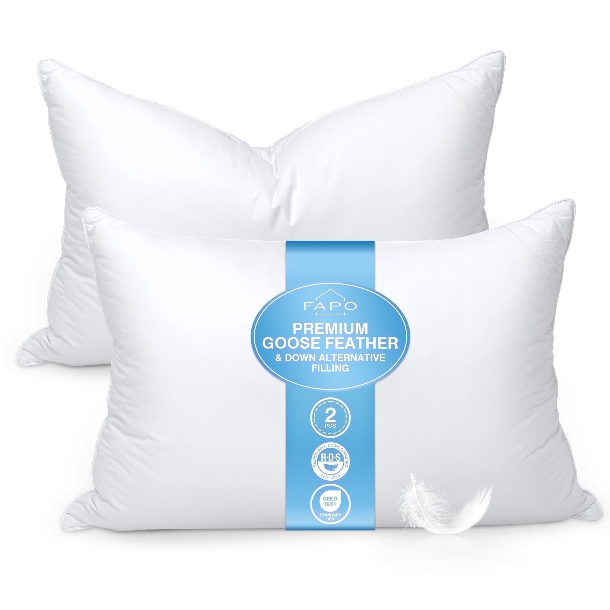 Ergonomic Memory Foam Goose Feather and Down Pillows Queen Size Set of 2 Luxury Hotel Bed Pillows with Cotton Cover - Hotel Quality Plush Sleeping Pillows - Default Title