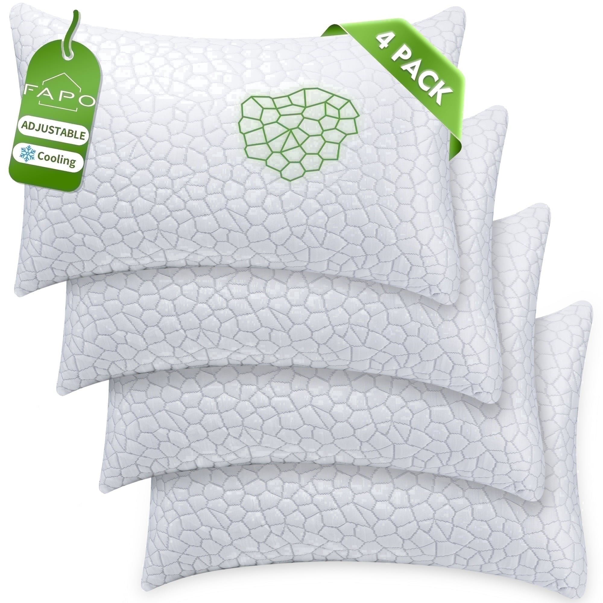 Orthopedic Support Queen Size Bed Pillows 4-Pack,3.3lb Shredded Memory Foam Filled,Hyper Soft & 3D Breathable Cooling Desigh Cover Fitti... - Orthopedic Shredded Foam Bed Pillow Set - Default Title
