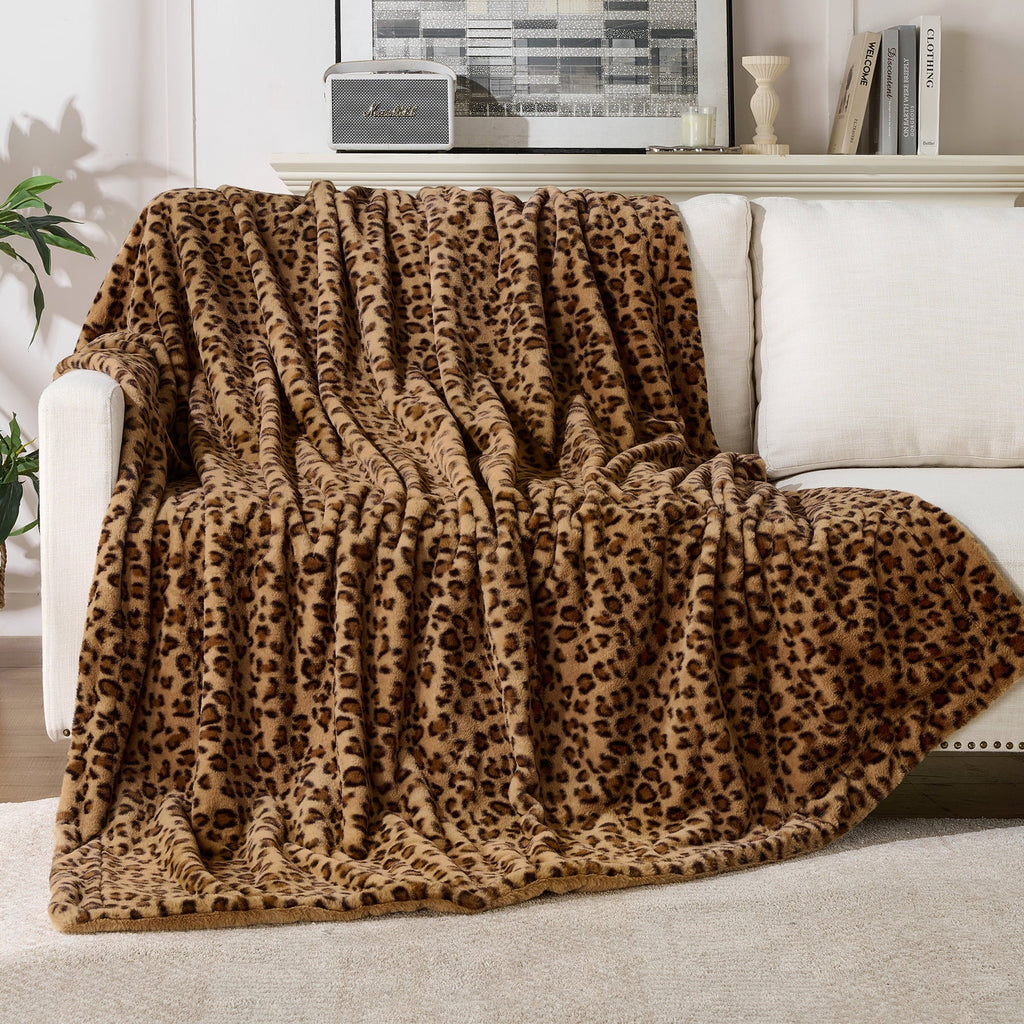 Reversible Sherpa Leopard Print Throw Blanket Soft Cozy Fluffy Plush Cheetah Print Blanket for Home Decor,50"x60",Brown - Super Soft Reversible Sherpa Flannel Blanket - Default Title