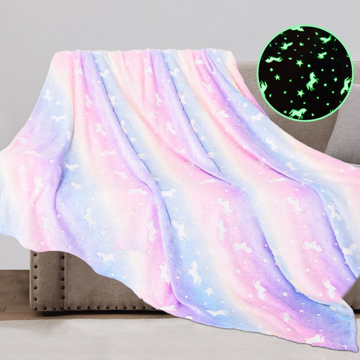 Super Soft Flannel Glow in The Dark Pony Blanket for Kids, 50"x60" Soft Cozy Luminous Flannel Blanket, Christmas Birthday Gift for Girls... - Super Soft Reversible Sherpa Flannel Blanket - Default Title