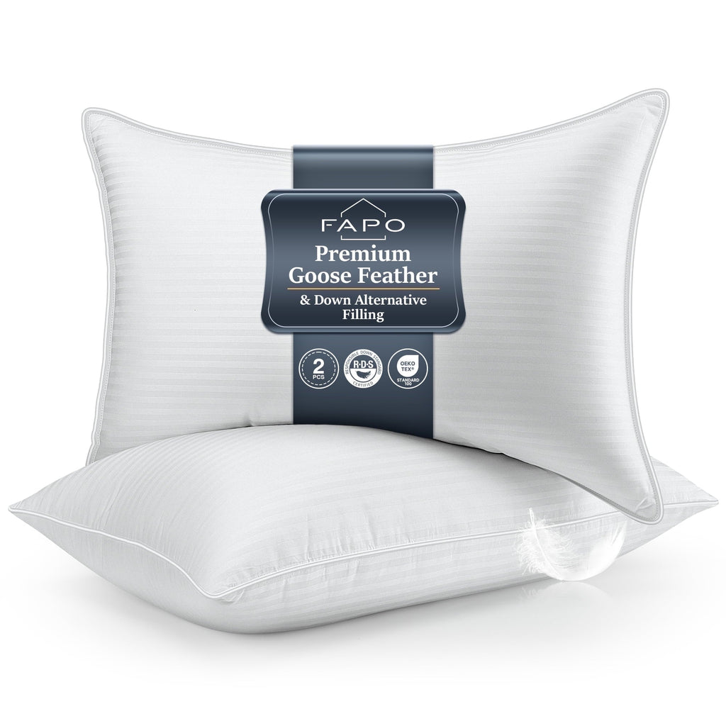 Ergonomic Memory Foam Goose Feather Pillows Queen Size Set of 2, Hotel Down Bed Pillow for Sleeping,Soft 600 TC Cotton Cover - Decorative Throw Pillow Cushion for Sofa & Bed - Default Title