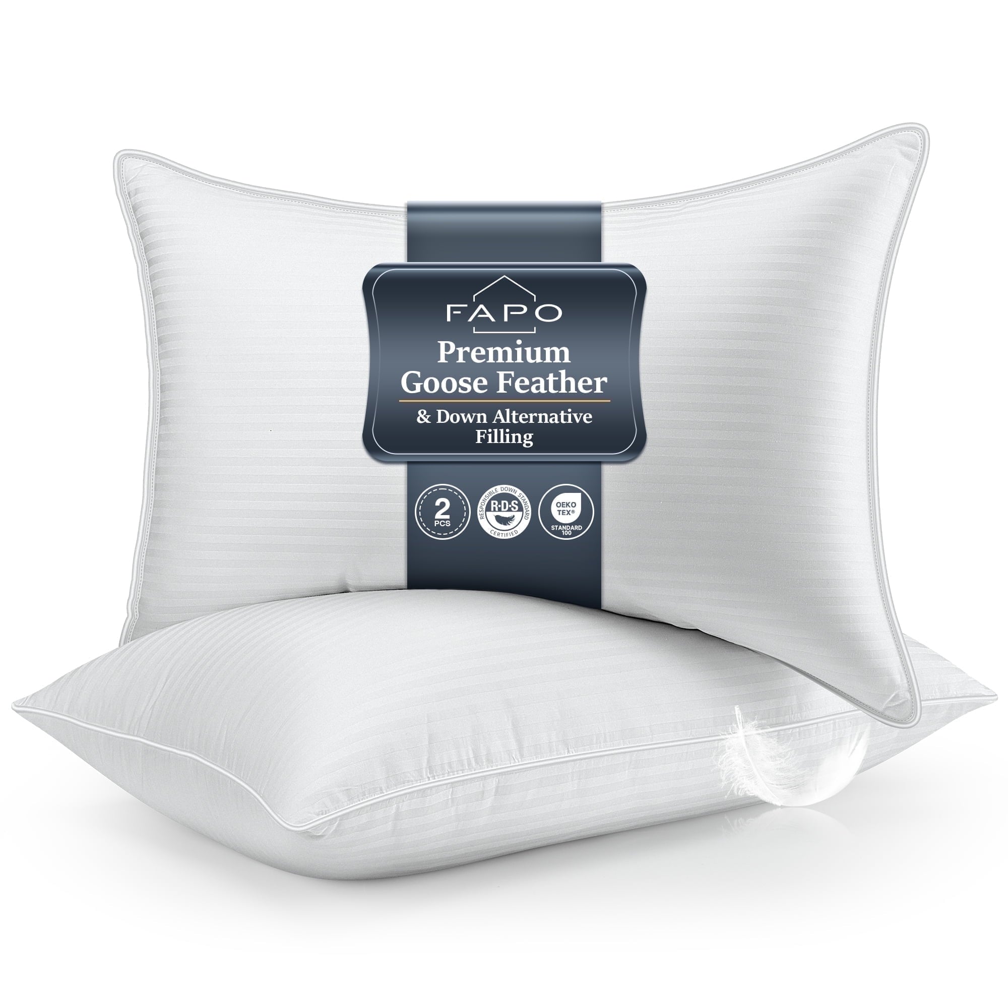 Ergonomic Memory Foam Goose Feather Pillows Queen Size Set of 2, Hotel Down Bed Pillow for Sleeping,Soft 600 TC Cotton Cover - Decorative Throw Pillow Cushion for Sofa & Bed - Default Title