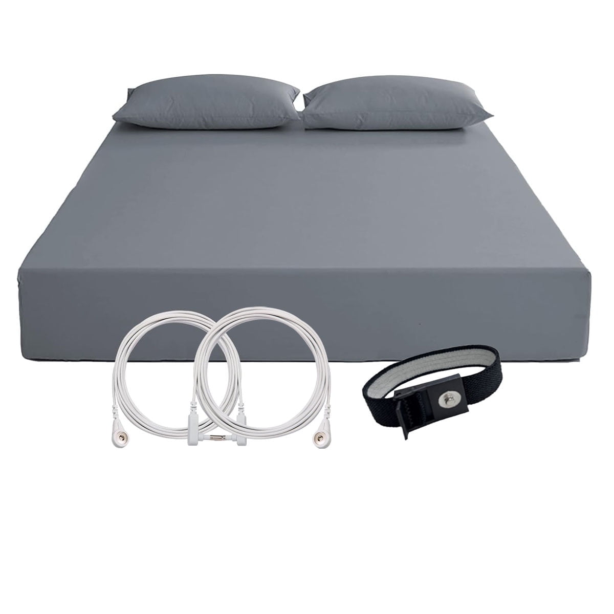 Cooling Sateen Grounding Fitted Sheet Kit Queen Size, Deep Pocket Fitted Sheet, Organic Cotton 7% Silver Fiber, Conductive Bed Cover... - Premium Ultra-Soft Pillowcase Pair for Sleeping - Default Title