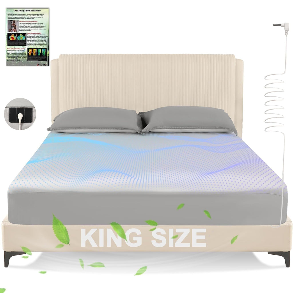 Breathable Luxury Grounding Sheets King Size,Earth Grounded Fitted Bed Sheet 10% Pure Silver Fiber + 90% Organic Cotton, Bed Grounding ... - Cooling Hotel Quality Bedding Sheets and Pillowcases - Default Title