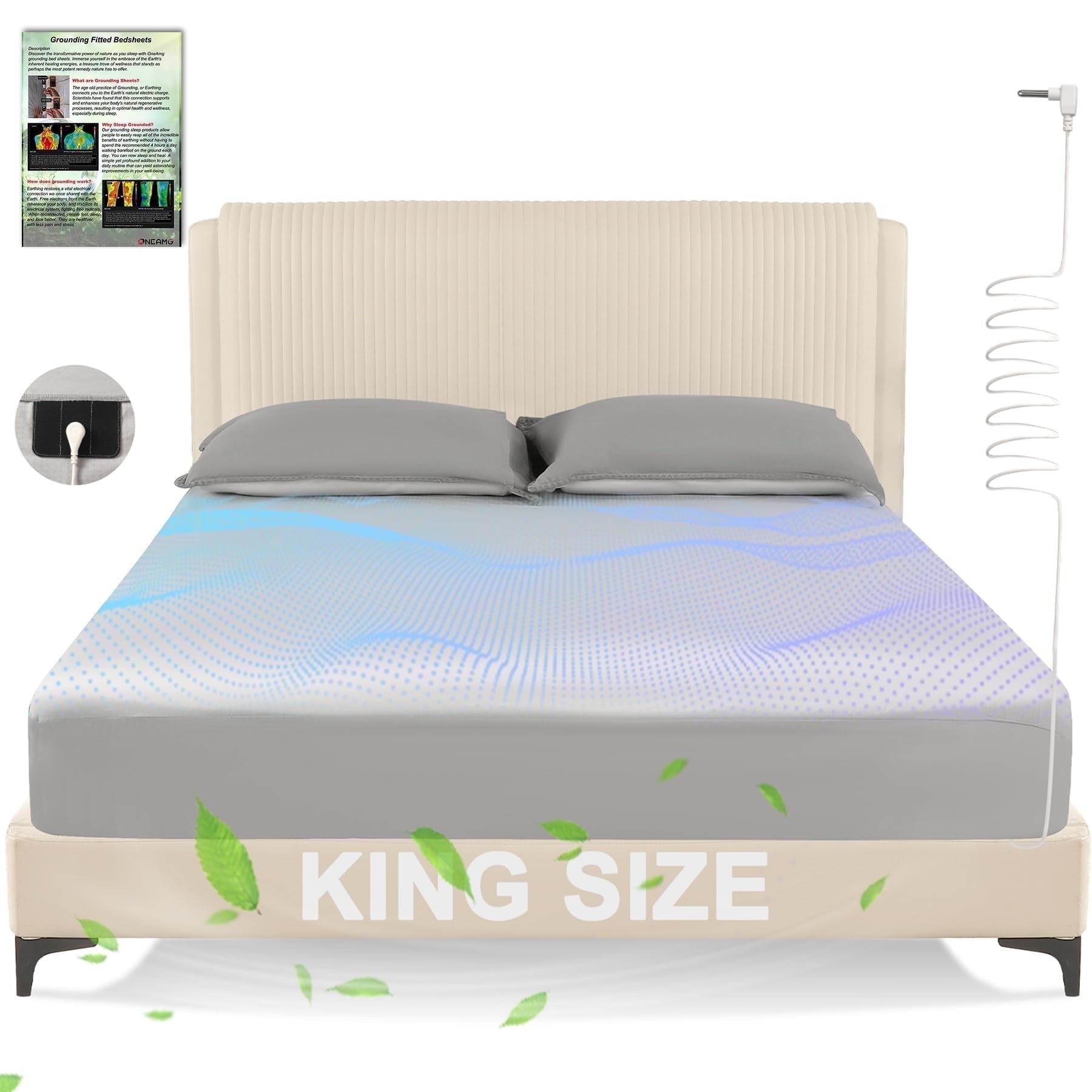 Breathable Luxury Grounding Sheets King Size,Earth Grounded Fitted Bed Sheet 10% Pure Silver Fiber + 90% Organic Cotton, Bed Grounding ... - Cooling Hotel Quality Bedding Sheets and Pillowcases - Default Title