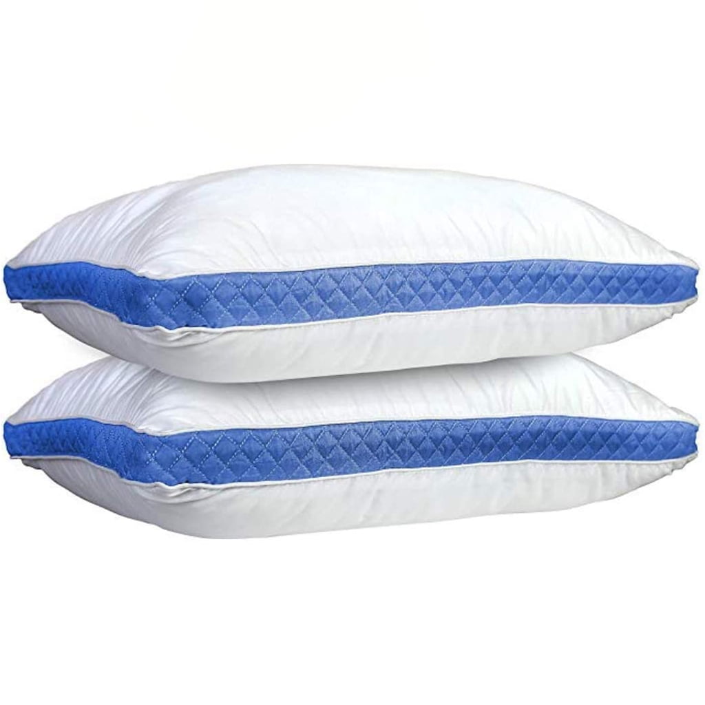 Orthopedic Support Gusseted Quilted King Size Bed Pillows Set of 2, Blue Bed Pillows for Side Sleepers and Back Sleepers - Hotel Quality Plush Sleeping Pillows - Default Title