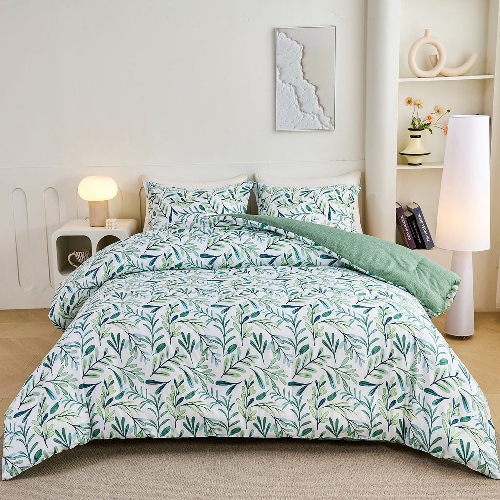 All-Season 3-Piece Floral Comforter Set King Size, Green and White Botanical, Soft Microfiber All-Season Bedding for Adults & Teens - All-Season Down Alternative Comforter Insert - Default Title