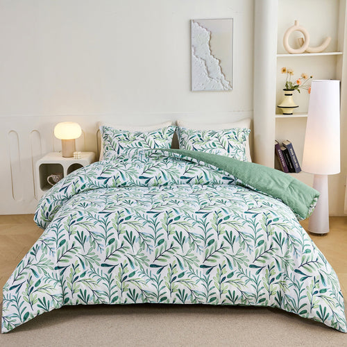 All-Season 3-Piece Floral Comforter Set King Size, Green and White Botanical, Soft Microfiber All-Season Bedding for Adults & Teens - All-Season Down Alternative Comforter Insert - Default Title