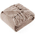 Cozy Fleece Chenille Throw Blanket with Fringe Tassel for Couch Sofa Chair Bed, Taupe 50" X 60" - Lightweight Plush Warm Blanket for All Seasons - Default Title