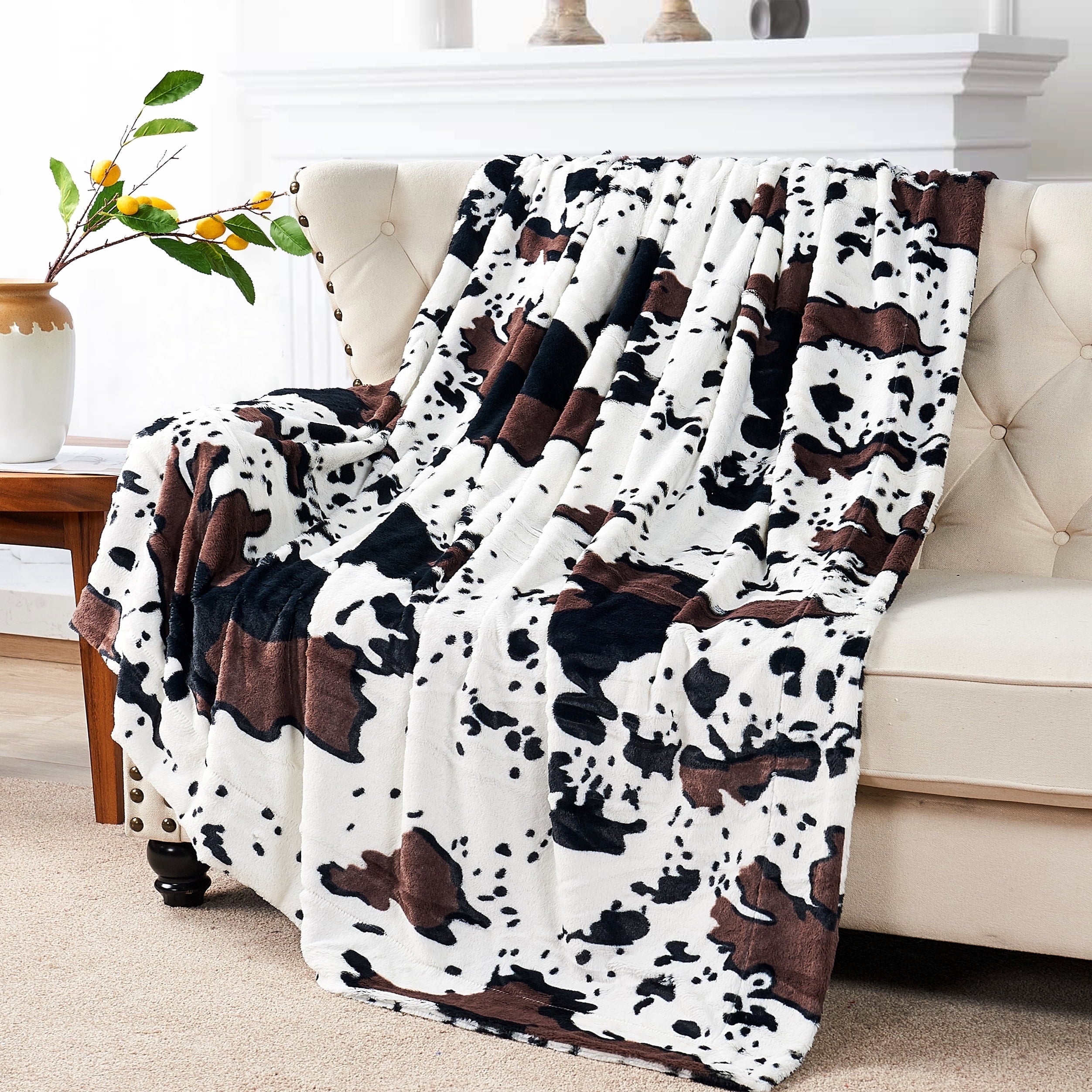 Super Soft Flannel Cow Print Double Sided Faux Fur Throw Blanket, Soft Cozy Fuzzy Black and White Throw, 50x60 inches - Lightweight Plush Warm Blanket for All Seasons - Default Title