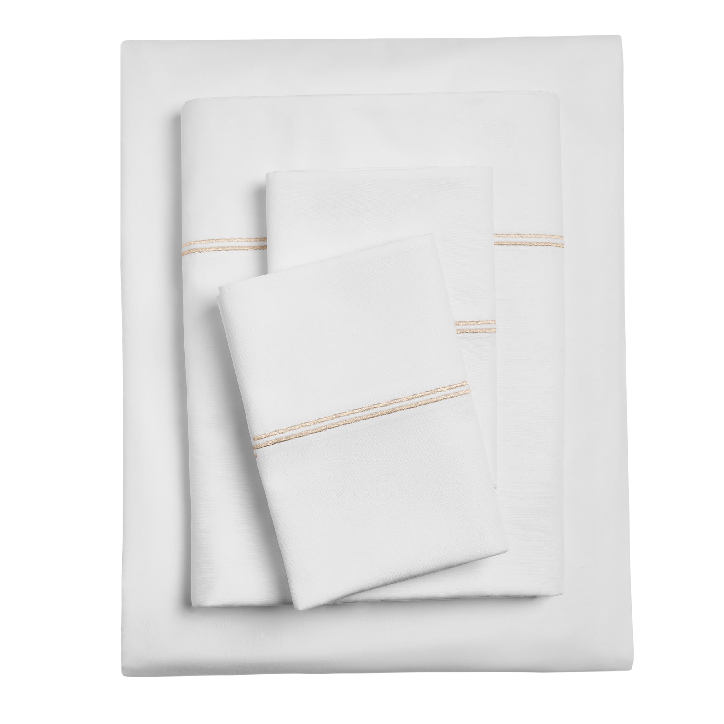 Premium Egyptian Cotton 4-Piece 300 Thread Count White Pima Cotton Bed Sheet Set with Tan Hem, Full , Adult/Teen - Luxury Bed Sheet Set with Deep Pockets - Default Title