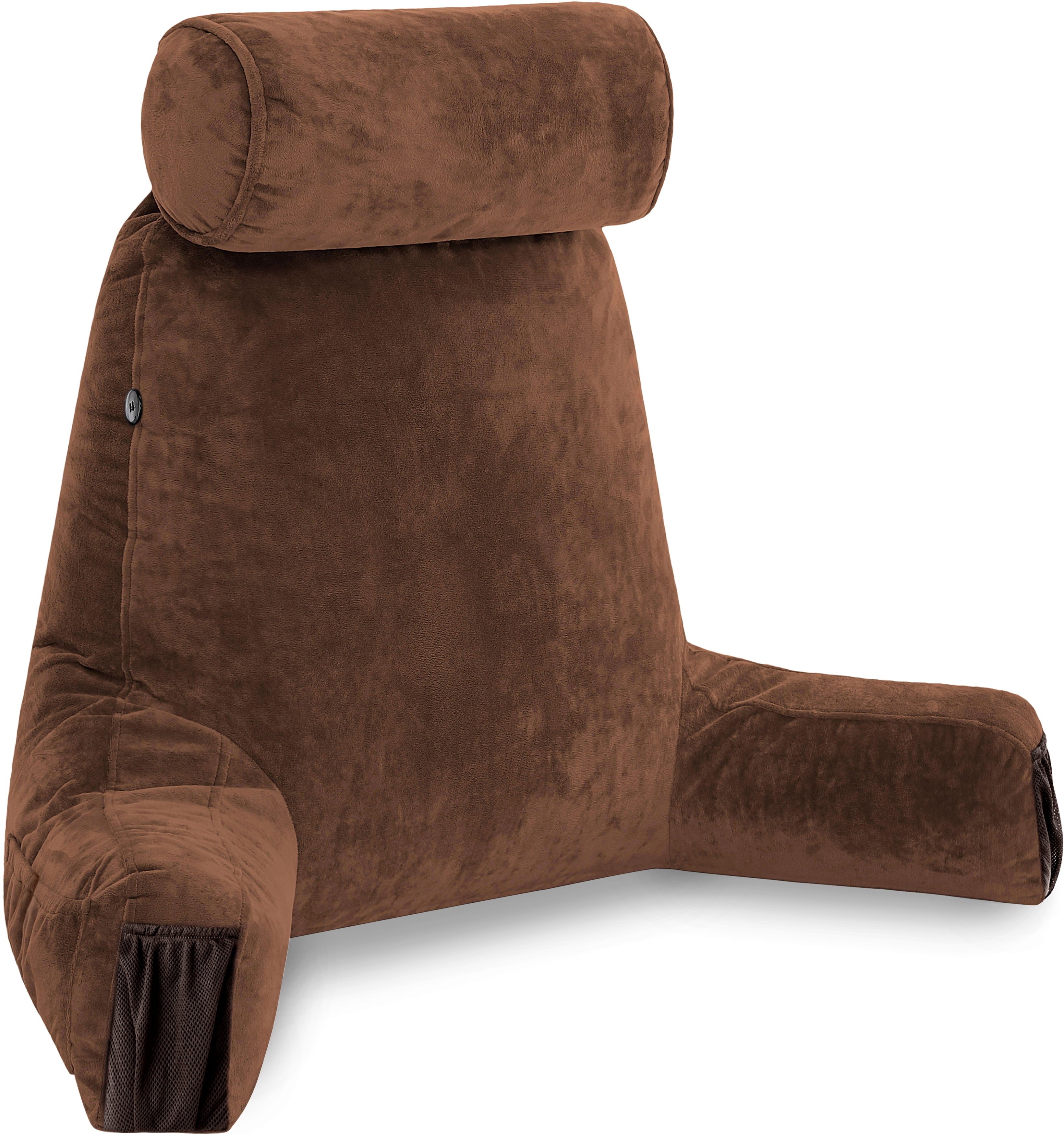 Ergonomic Memory Foam Medium Chocolate Brown, Backrest - Detach Neck Roll, Removable Cover - Hotel Quality Plush Sleeping Pillows - Default Title