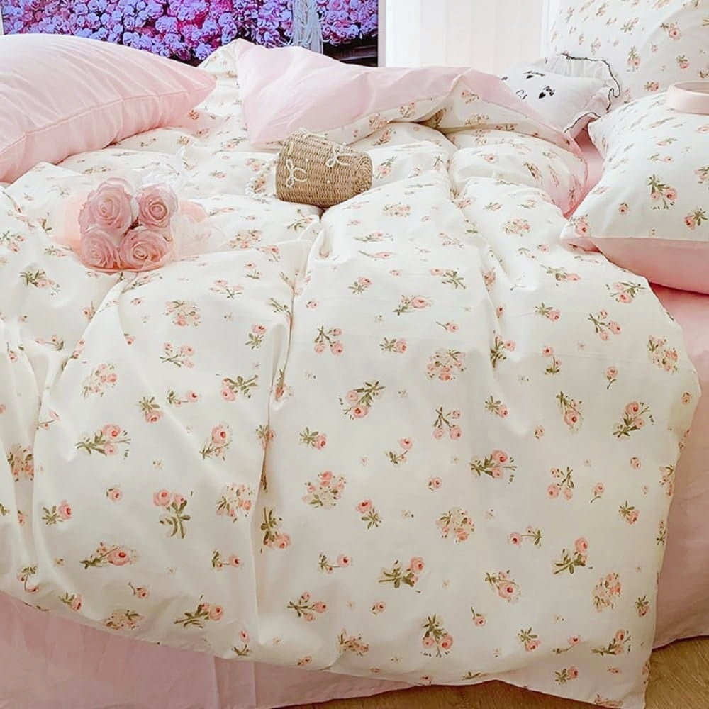 Fluffy Down Alternative Pink loyalty Floral Comforter Queen Sets, 3 Pieces Chic Botanical Pink White Floral Reversible Comforter for All Season - Cloud-Like Soft Lightweight Bed Comforter - Default Title