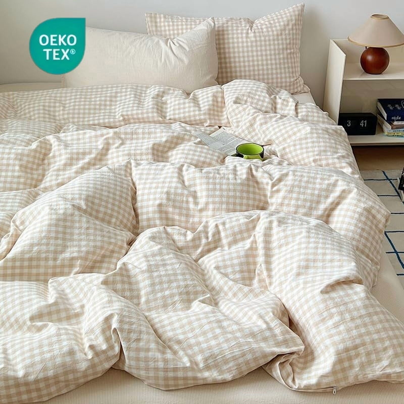 All-Season Soft Beige White Plaid Comforter Twin Sets, 2 Pieces Breathable Plaid Buffalo Checkered Comforter for All Season - Hypoallergenic Ultra-Fluffy Quilt for Winter - Default Title