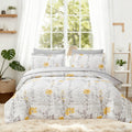 Luxurious Quilted 3 Piece Comforter Set Queen Yellow Floral Quilt Microfiber Patchwork Bedspread - Cloud-Like Soft Lightweight Bed Comforter - Default Title