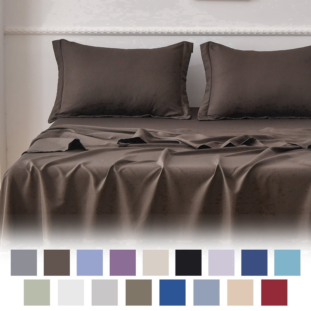 Breathable Luxury Bed Sheets Set 4 Piece Queen/Full Sheet Set Brown Gray Cotton Blend Fitted Sheet, Flat Sheet & 2 Pillowcases Bedding Set - Cooling Hotel Quality Bedding Sheets and Pillowcases - Default Title