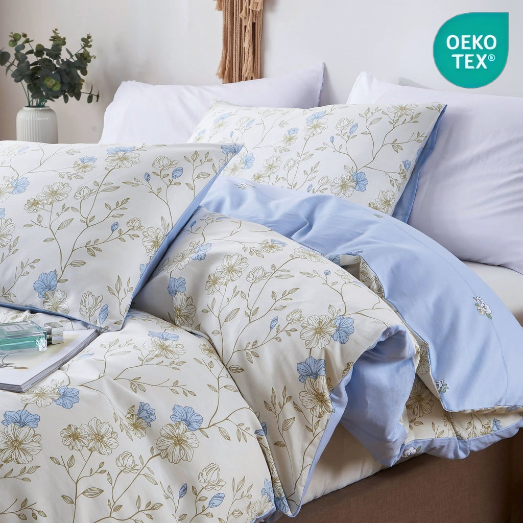 Hypoallergenic Cloud Cotton Comforter Sets Queen Size, 3 Pieces Botanical Blue Floral Reversible Bedding Sets for Adults All Season - Luxurious Quilted Duvet Cover Set - Default Title