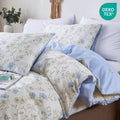 Hypoallergenic Cloud Cotton Comforter Sets Queen Size, 3 Pieces Botanical Blue Floral Reversible Bedding Sets for Adults All Season - Luxurious Quilted Duvet Cover Set - Default Title