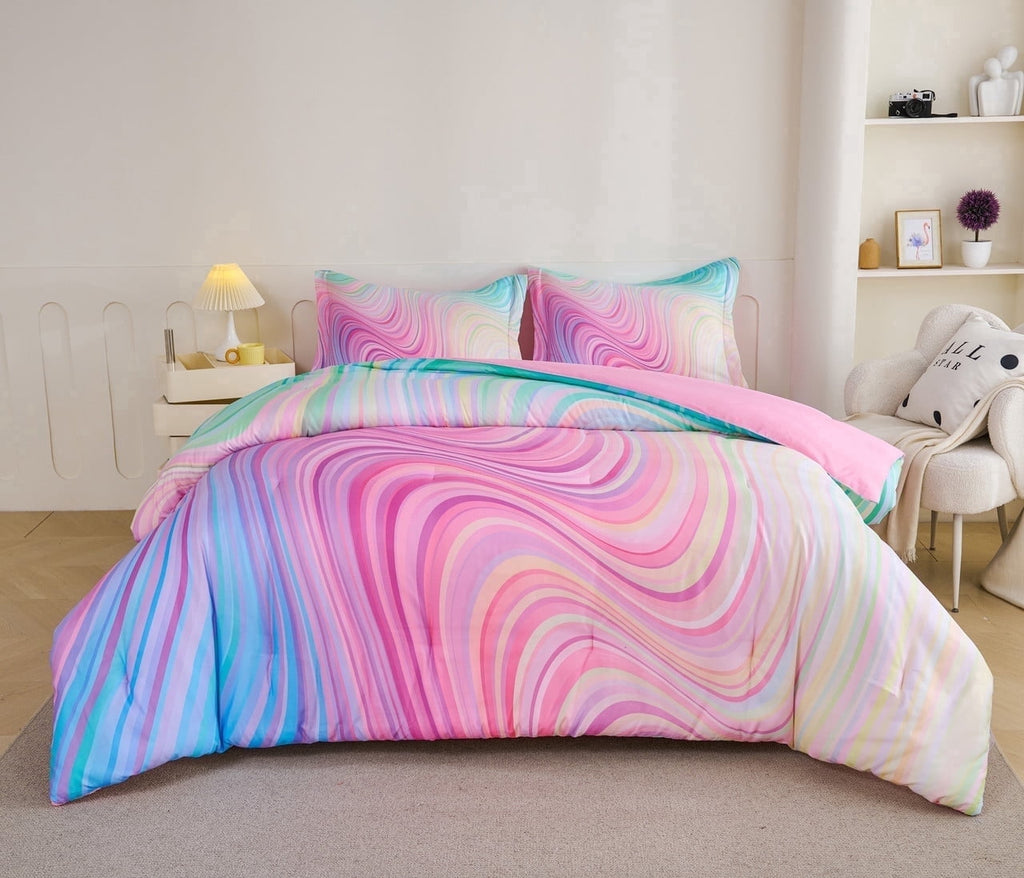 Heavyweight Warmth 3-Piece Abstract Tie Dye Comforter Set, Blue Pink Purple, Kids Bedding Set for Girls Full/Queen Size - Cloud-Like Soft Lightweight Bed Comforter - Default Title