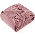 Decorative Knitted Chenille Throw Blanket with Fringe Tassel for Couch Sofa Chair Bed, Mauve 50" X 70" - Luxury Knitted Decorative Throw Blanket with Fringes - Default Title