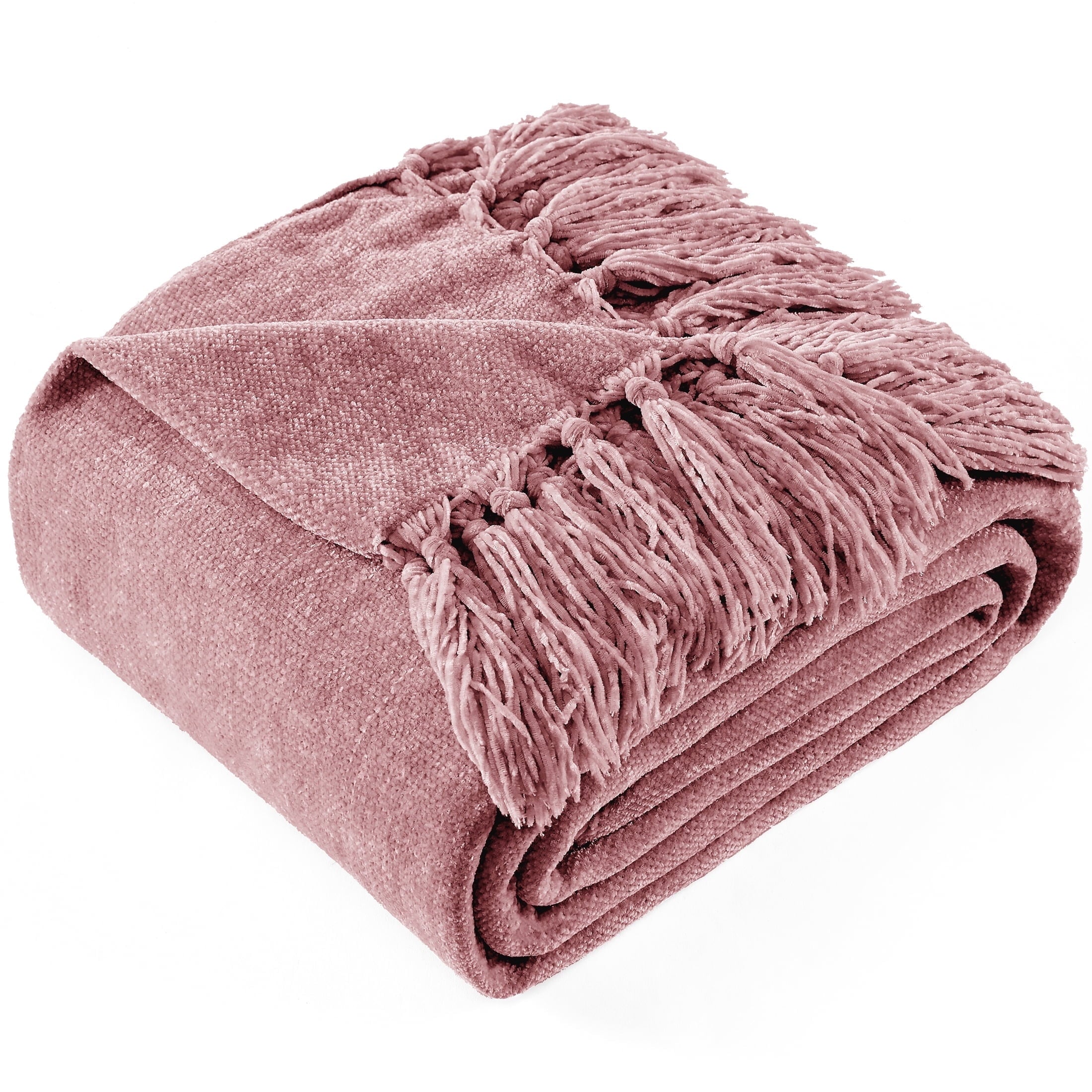 Decorative Knitted Chenille Throw Blanket with Fringe Tassel for Couch Sofa Chair Bed, Mauve 50" X 70" - Luxury Knitted Decorative Throw Blanket with Fringes - Default Title