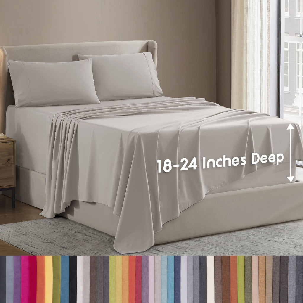 Ultra-Soft Extra Deep Pocket Full Sheets Set, 4 Piece, Fits 18"-24" Mattress, Breathable & Extra Soft Bed Sheets, Linen - Breathable Egyptian Cotton Flat & Fitted Sheets - Default Title