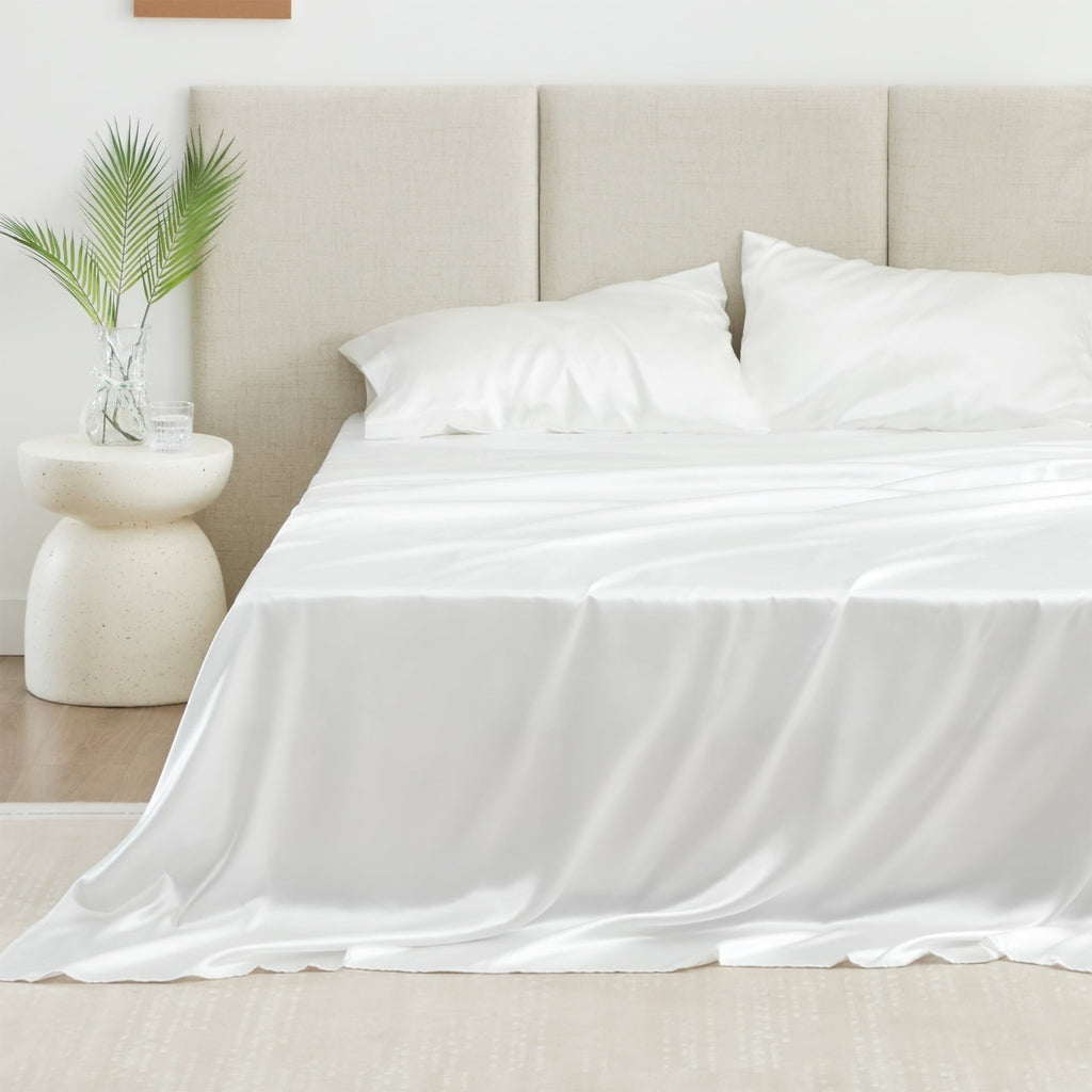 Wrinkle-Resistant Satin Sheets Full Sheet Set Deep Pocket Luxury Silky Bed Sheets for Hair and Skin 4 Pieces, White - Premium Ultra-Soft Pillowcase Pair for Sleeping - Default Title