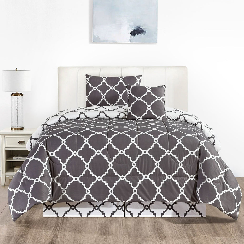 All-Season 4 Piece Geometric Twin Comforter Set - Polyester Filling Reversible Washable Comforter Set - Hypoallergenic Ultra-Fluffy Quilt for Winter - Default Title