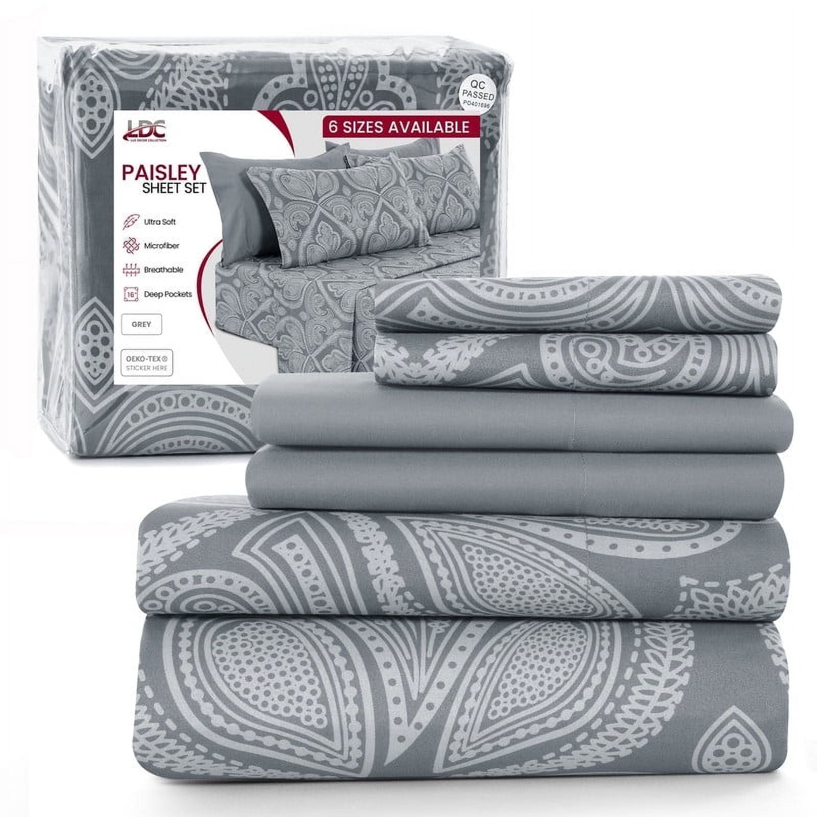 Cooling Sateen 6-Piece Bed Sheet Set, Deep Pocket Queen Sheets Up to 16 Inch, 1 Flat Sheet , 1 Fitted Sheet & 4 Pillowcases (Queen, ... - Breathable Egyptian Cotton Flat & Fitted Sheets - Default Title