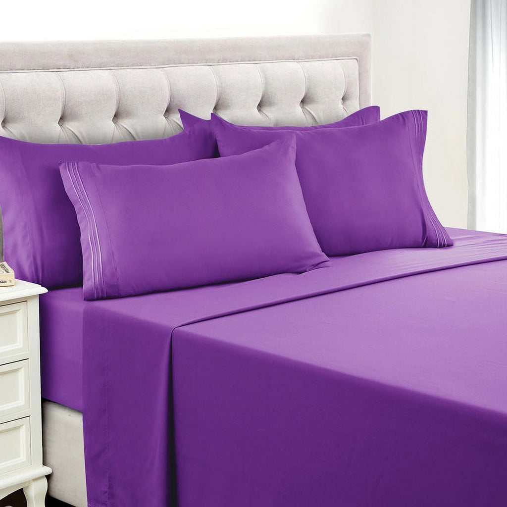 Premium Egyptian Cotton King Bed Sheets - 16 Inch Deep Pocket 6 Piece Microfiber Bedding Sheets & Pillowcase Sets - Purple - Luxury Bed Sheet Set with Deep Pockets - Default Title