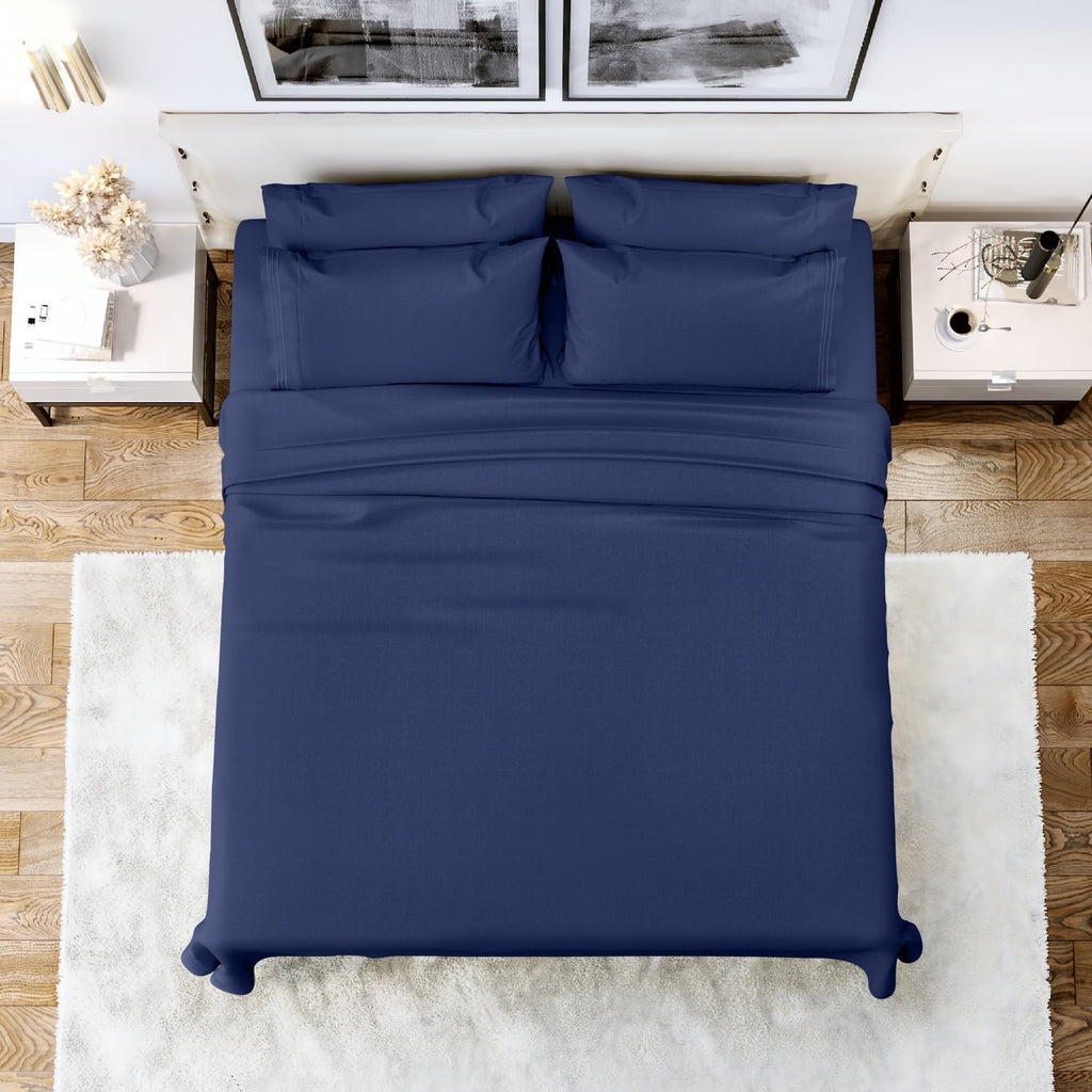 Breathable Luxury Queen Bed Sheets Set, 6 Pc Microfiber Bed Sheets, Extra Deep Pocket Queen Fitted Sheet, Flat Sheet & Pillowcases, Nav... - Luxury Bed Sheet Set with Deep Pockets - Default Title