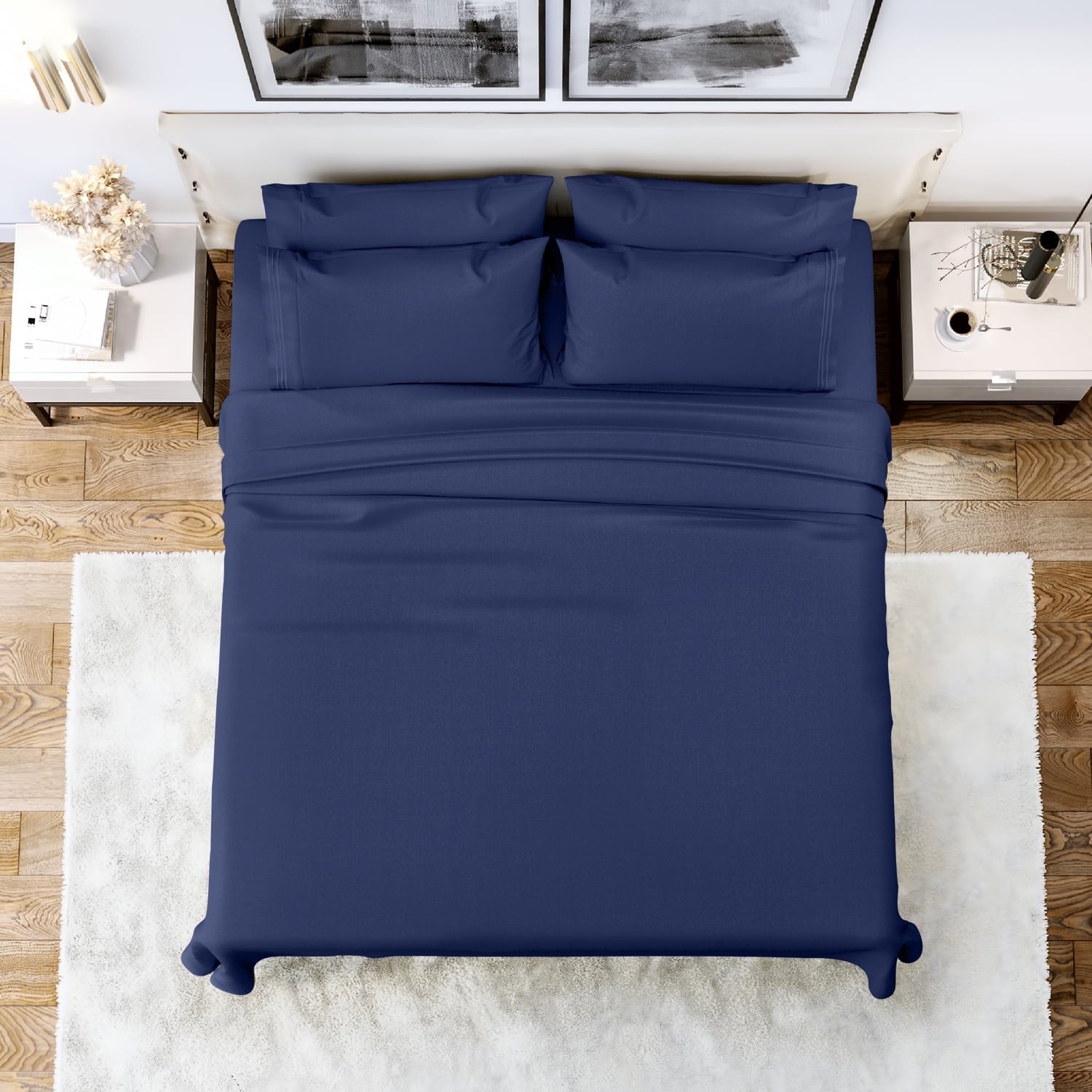 Breathable Luxury Queen Bed Sheets Set, 6 Pc Microfiber Bed Sheets, Extra Deep Pocket Queen Fitted Sheet, Flat Sheet & Pillowcases, Nav... - Luxury Bed Sheet Set with Deep Pockets - Default Title