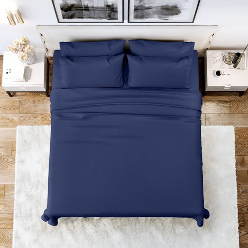 Breathable Luxury Queen Bed Sheets Set, 6 Pc Microfiber Bed Sheets, Extra Deep Pocket Queen Fitted Sheet, Flat Sheet & Pillowcases, Nav... - Luxury Bed Sheet Set with Deep Pockets - Default Title